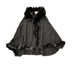 NEW Le‎ Moda Faux Fur Trim Cape Shawl Wrap Poncho Elegant Black SM MED LG Soft!